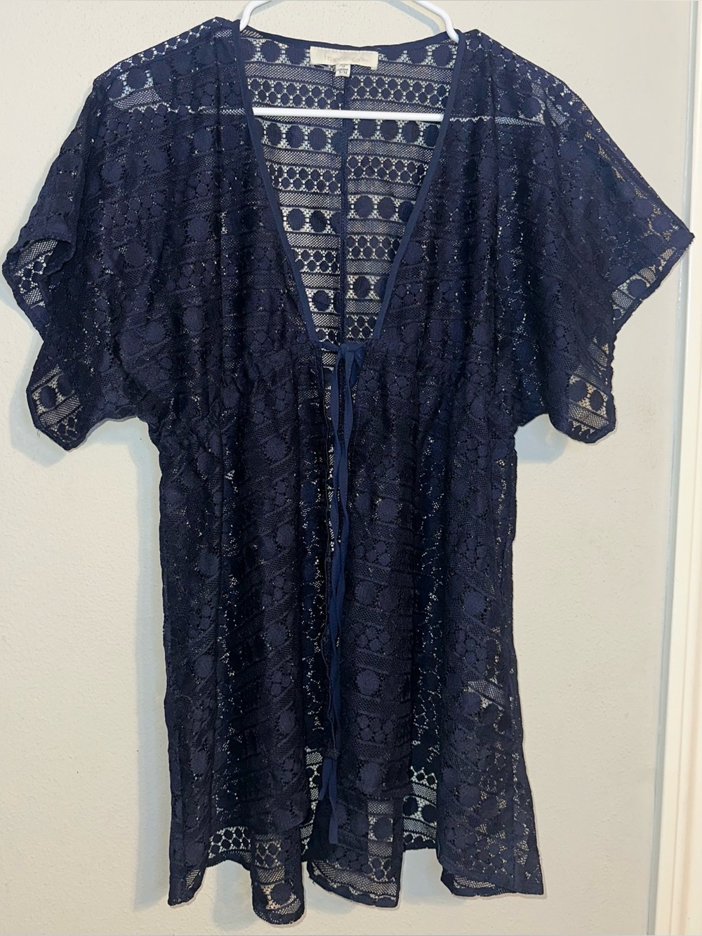 Francesca’s Navy Crochet Swim Lace Cover Up with Tie